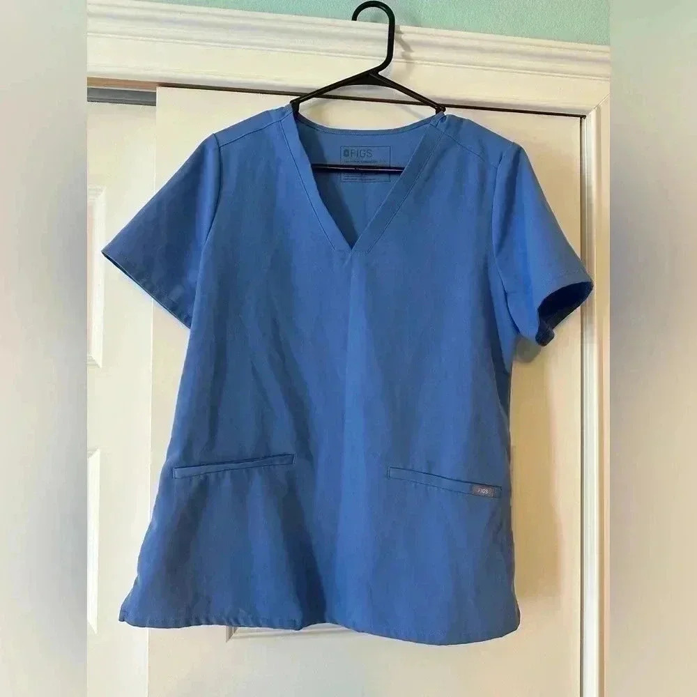 Figs Scrub Top Women’s Medium Ceil Blue Casma 3 Pocket Medical V Neck Pullover